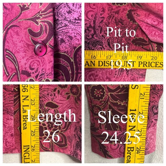 Koret Women 8 Pink Burgandy Floral Blazer Jacket Velour Burn out Career VTG - Picture 10 of 15